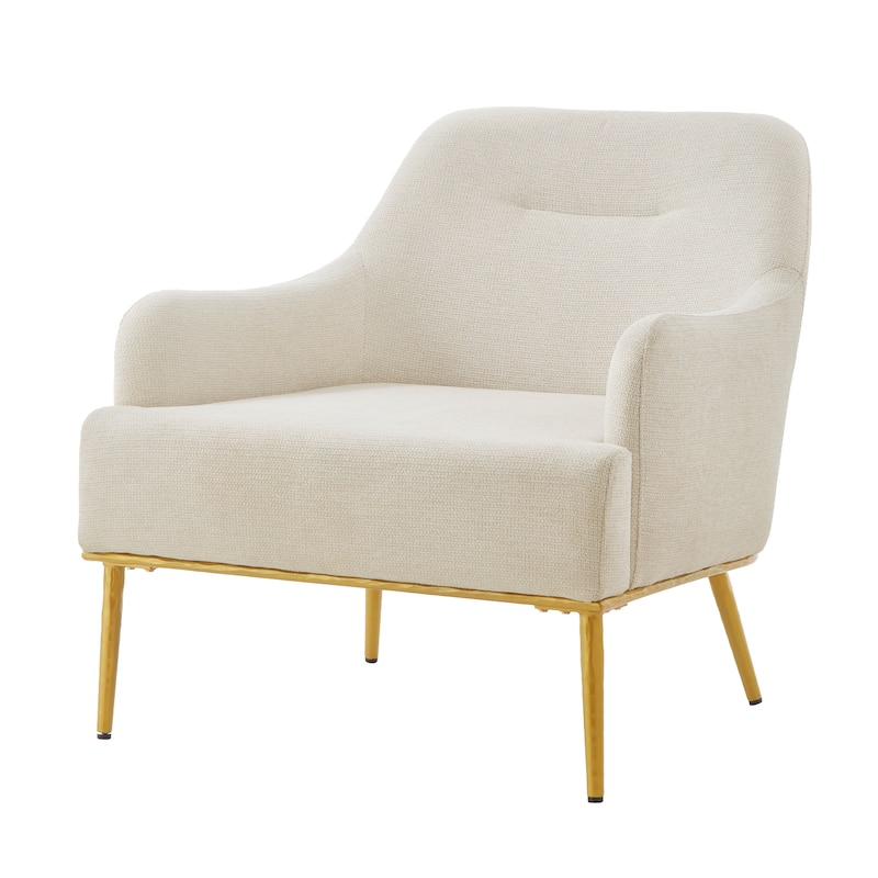 Modern Accent Chair Upholstered Armchair Single Sofa Chair with Curved Backrest and Gold Metal Legs for Living Room