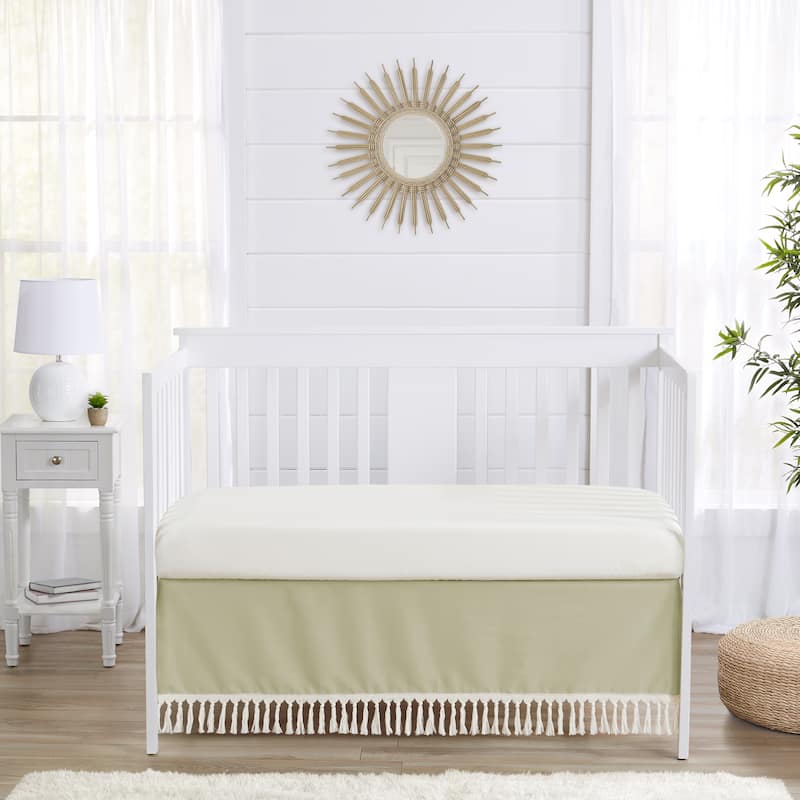 Off White Fringe Girl Crib Bed Skirt for Watercolor Boho Floral Garden Flower Bohemian Farmhouse Vintage Shabby Chic Collection