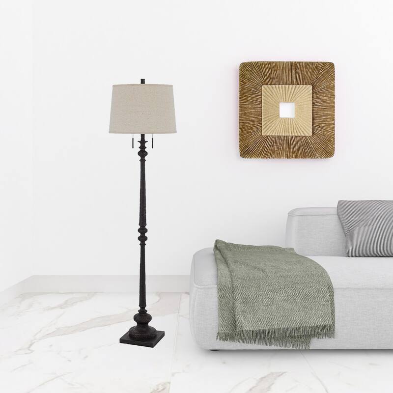 HomeRoots 63" Rusted Two Light Traditional Shaped Floor Lamp With Beige Square Shade - 16