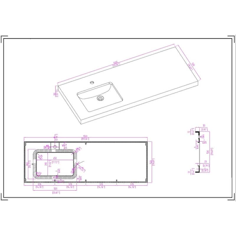 Milano 60" Freestanding Bathroom Vanity with Left White Sink