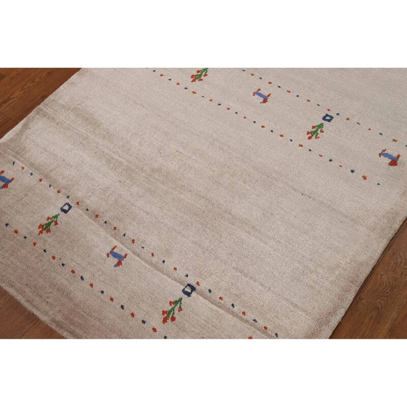 Tribal Gabbeh Indian Foyer Rug Handmade Beige Silk Carpet - 3'1"x 4'11"