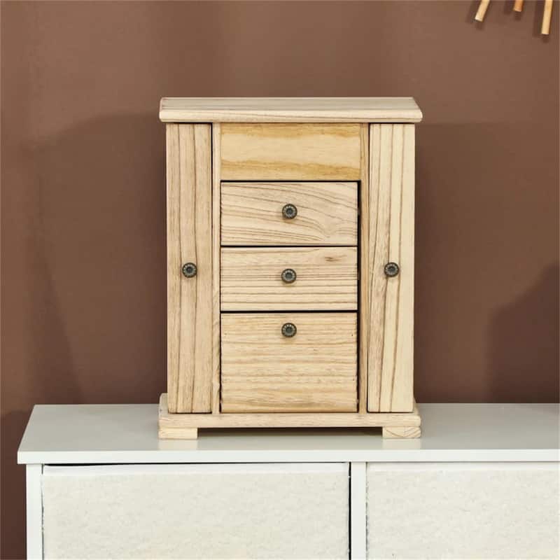 Brown Wooden Jewelry Box with Mirror and Rotating Doors, 4 Tier Storage Drawers for Rings and Necklaces