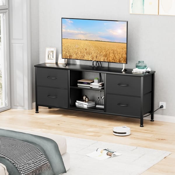 4 Drawer Dresser Fabric TV Stand Charging Station Chests of Drawers