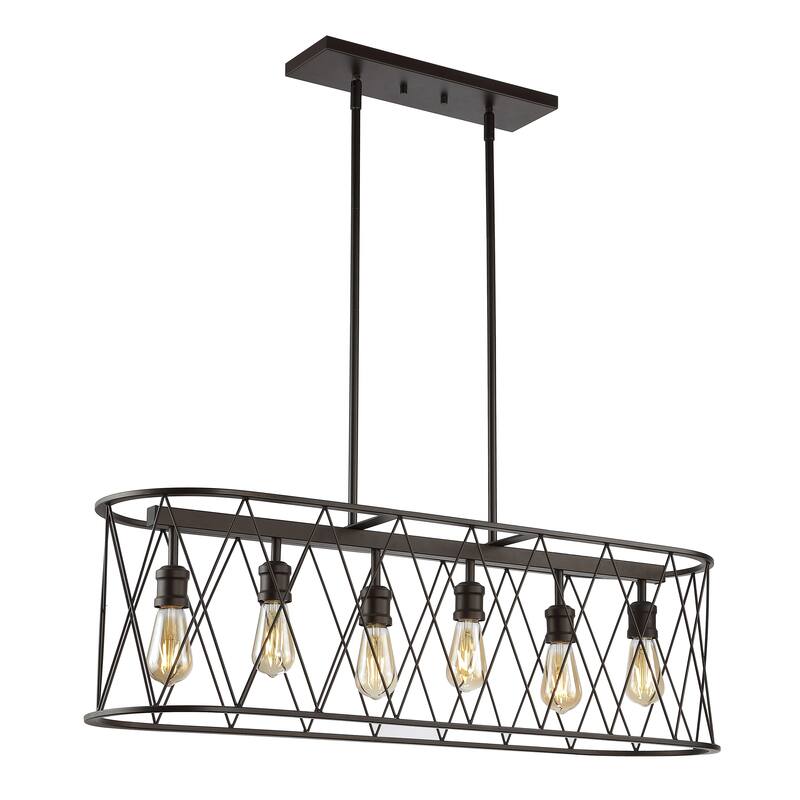 Urbanna 37.75" 6-Light Adjustable Iron Farmhouse Rustic LED Dimmable Pendant, Oil Rubbed Bronze by JONATHAN Y