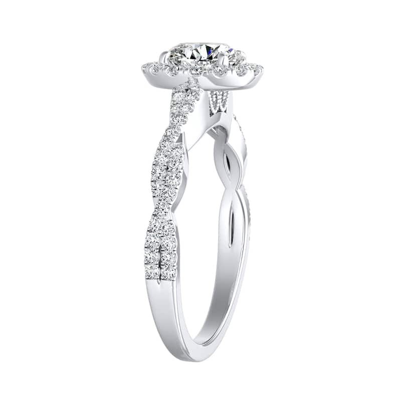 Auriya 14k Gold 3/4ct Round Moissanite Halo Diamond Engagement Ring 1/8ctw