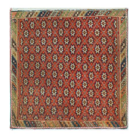 Noori Rug Fine Vintage Distressed Galilea Red/Navy Runner - 2'2" x 2'2"
