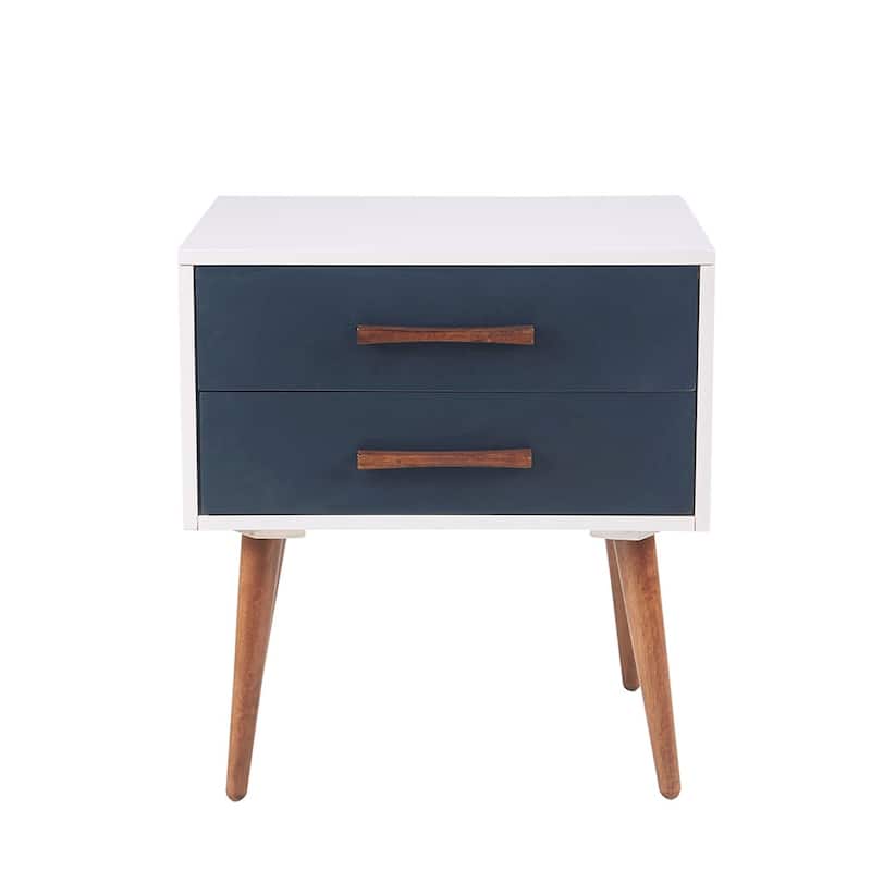 Bedroom Storage Nightstand with Two Pull-out Drawers Bedside Table Bedroom Cabinet - Off-White+Navy