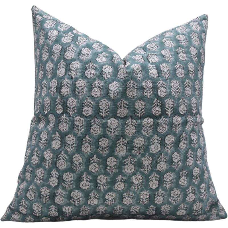 Fabdivine Cotton White Farmhouse Block print pillow Cover - Pillow Covers - 20" x 20"