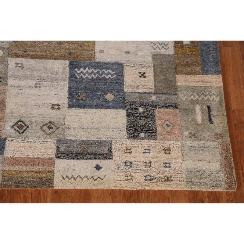 Tribal Beige Geometric Gabbeh Indian Area Rug Hand-Tufted Wool Carpet - 5'3" x 7'7"