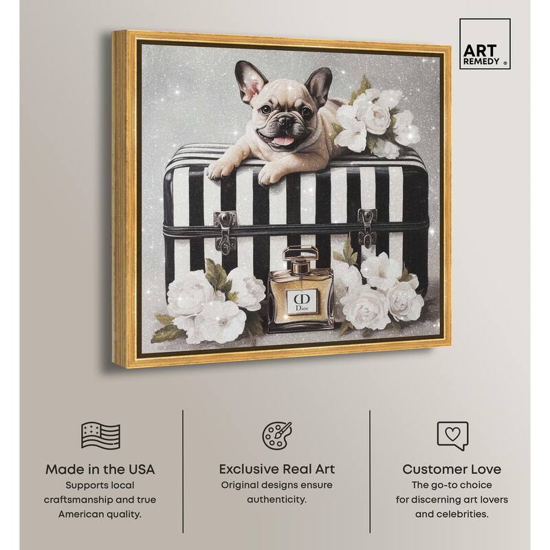 Frenchie Luggage Flowers Canvas by Art Remedy