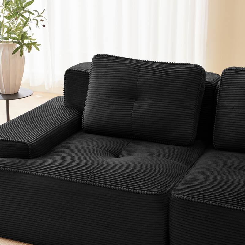 GDFStudio - Corduroy Modern 2-Seater 81.9" Cloud Modular Sectional Couch with Ottoman