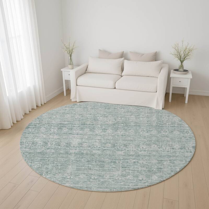 Premium Washable Super Soft Vintage Traditional Mayfield Rug - Turquoise - 8' x 8'
