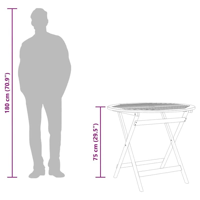 vidaXL Folding Patio Table Ø35.4"x29.5" Solid Eucalyptus Wood