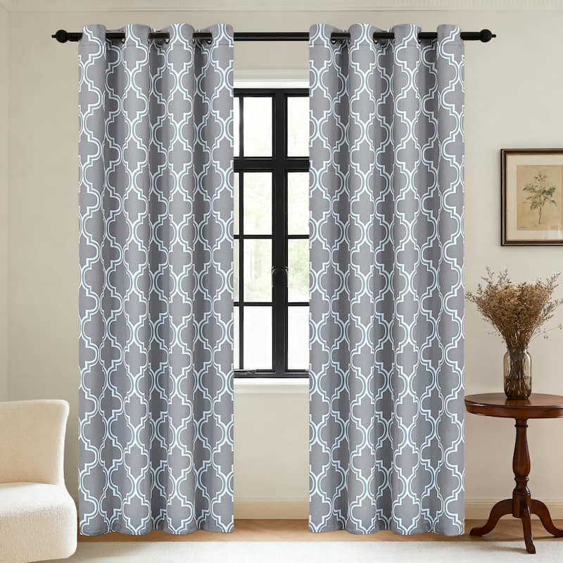 Superior Bohemian Trellis Room Darkening Grommet Curtain Panel - (Set of 2) - 63 Inches - Silver