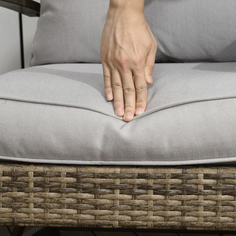 Outsunny 3-Piece Patio Bistro Set, PE Rattan Wicker Outdoor Furniture with Soft Cushions, 2 Rocking Chairs