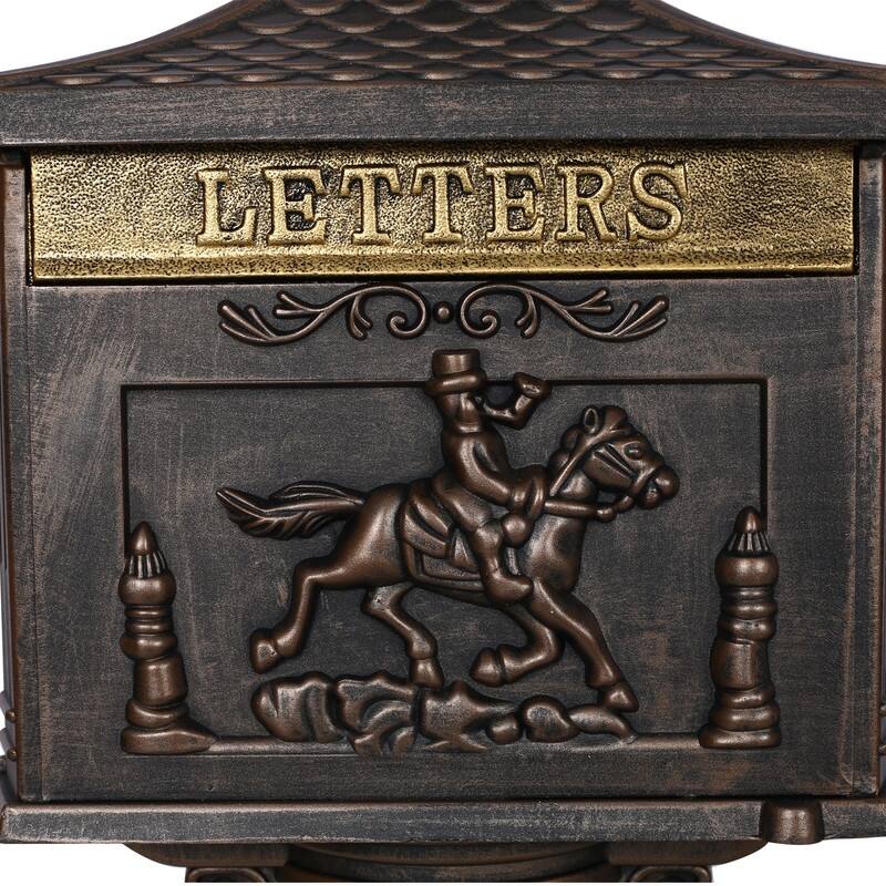 Retro Mid-century Aluminum Cast Mailbox with Post and Keys, Locking Residential Rust-Proof Security Postal Mailboxes