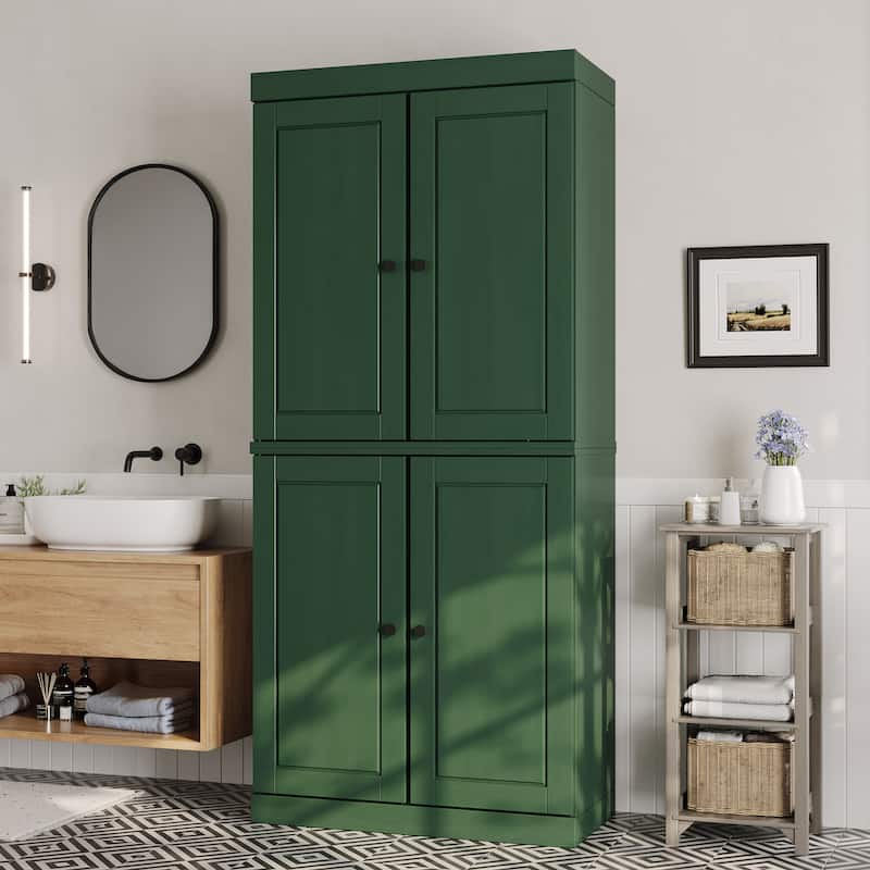 Palace Imports 100% Solid Wood Bathroom & Laundry Storage Cabinet, Raised Panel Doors, Adjustable Shelves, 32" Wide, 71.5" Tall - Green