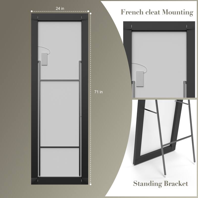 KIOTEE Aluminum Alloy Frame Led Lighted Tempered Glass Full Length Mirror With 3 Color Temperature & Brightness Adjustment