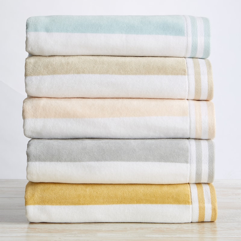 Linery & Co. 100% Cotton Velour Cabana Stripe Oversized Beach Towel.