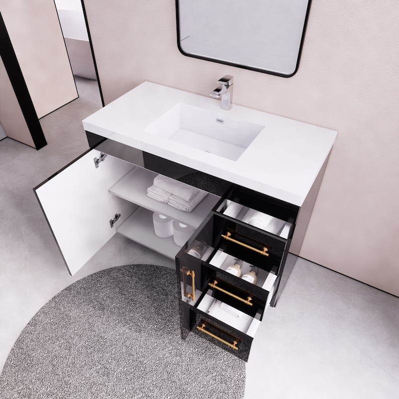 Eliza 42'' Freestanding Vanity (Right Drawers) with Single Sink