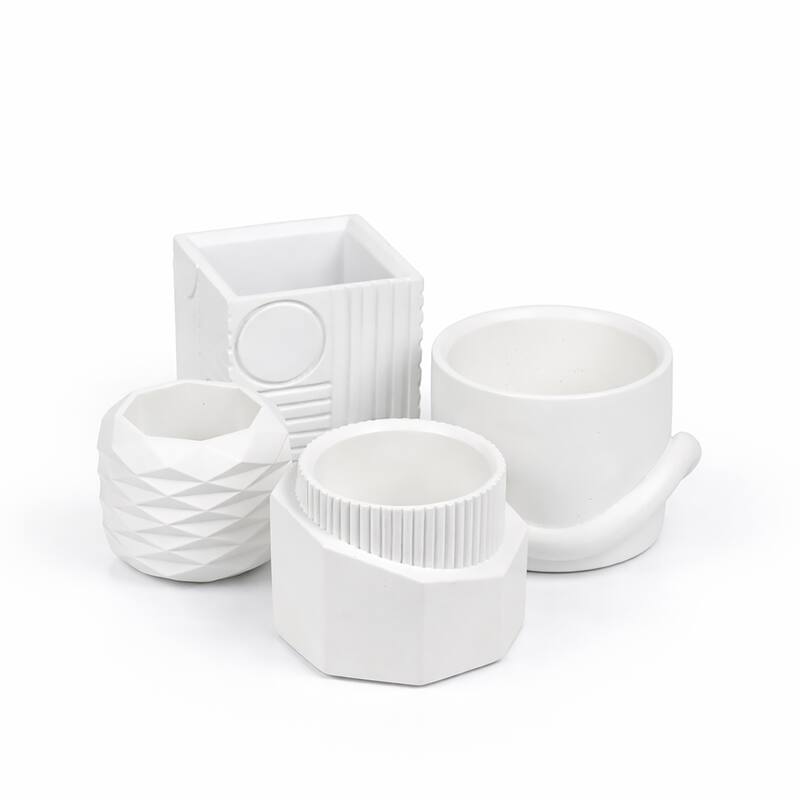 JONATHAN Y Romy Modern Minimalist Handmade Concrete Geometric Planter Set with Drainage Holes (Set of 4) - White