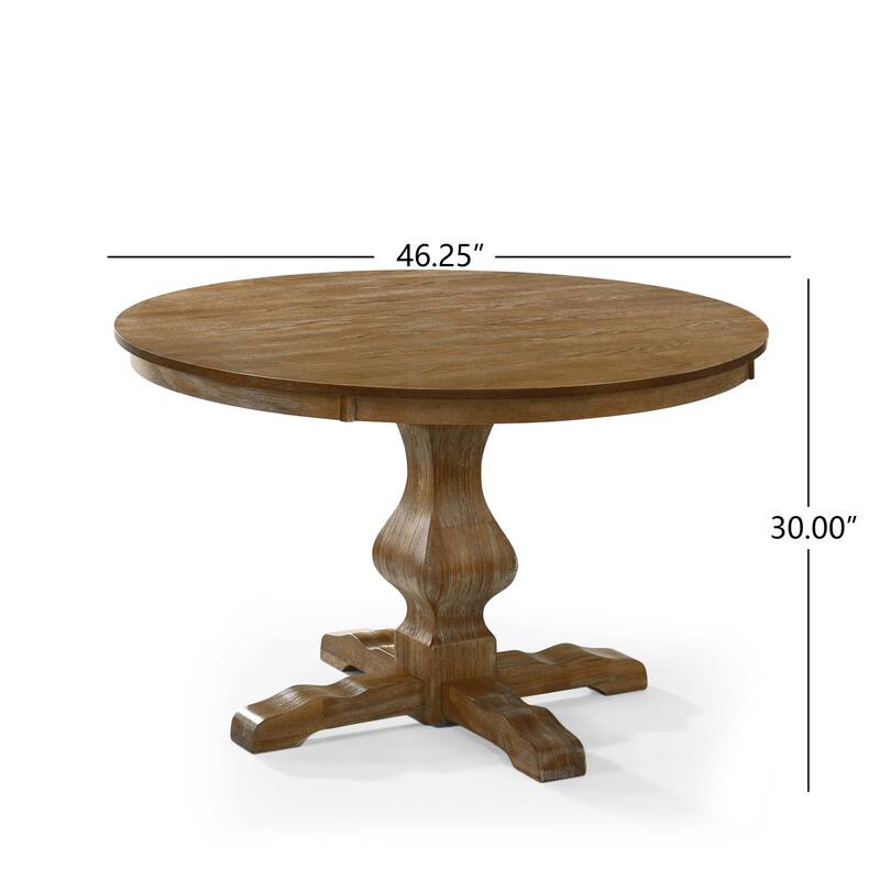 Solid Wood Round Dining Table with Pedestal Base Rustic Design Seats 4