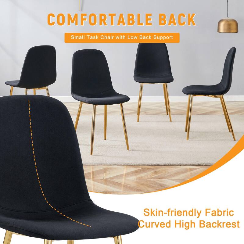 Roomfitters Linen Cotton Dining Chairs with Gold Metal Legs, High Resilience Upholstered Set of 4 for Home
