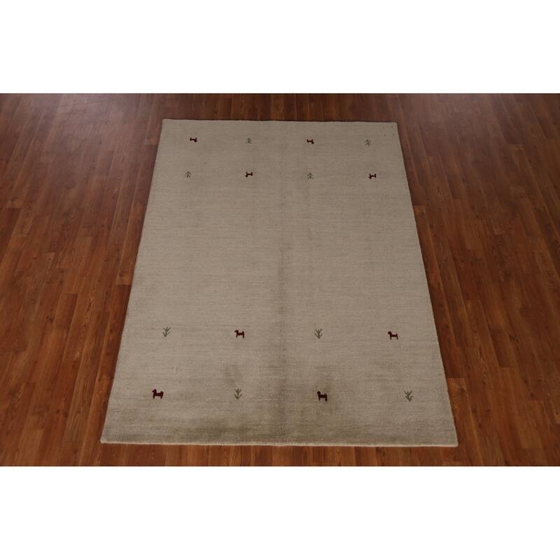 Hand Knotted Oriental 100% Wool Carpet Tribal Animal Pictorial Beige & Ivories Gabbeh Area Rug - 6' 6'' X 4' 8''