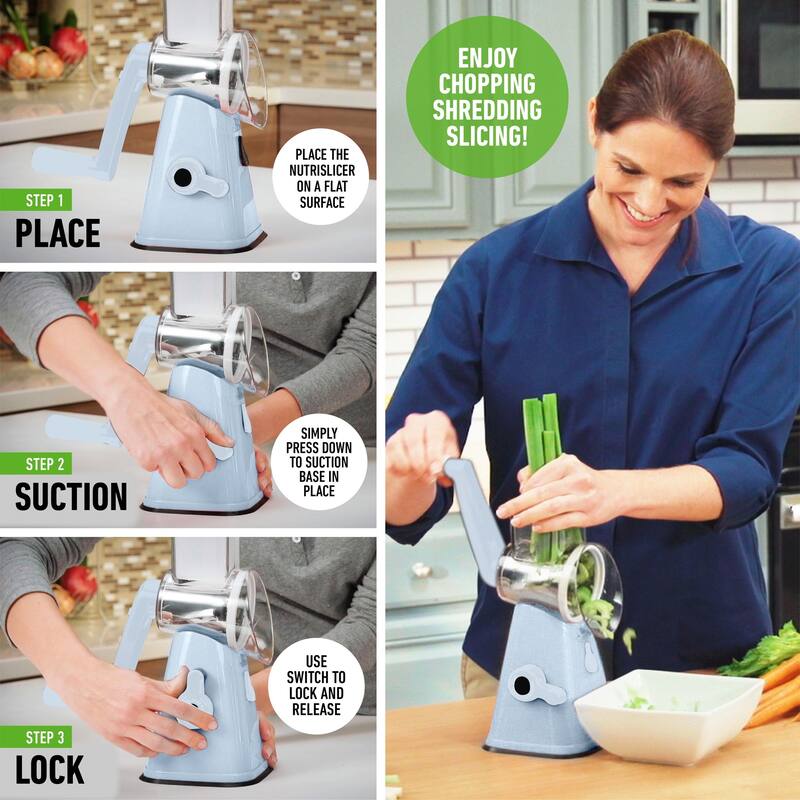 NutriSlicer Vegetable Slicer Cheese Grater Potato Slicer Salad Chopper with Suction Base
