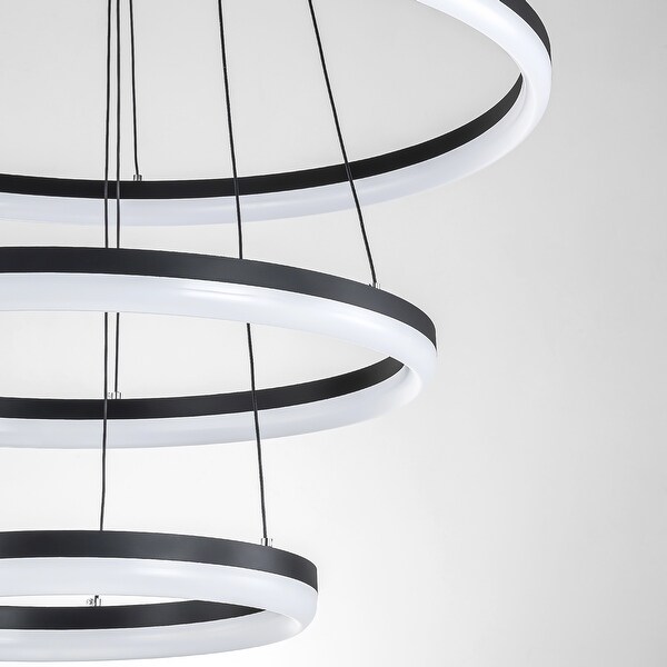 3 4 Light Tiered Ring Unique Modern Black Integrated LED Chandelier Ceiling Light 23.6 in. w 3