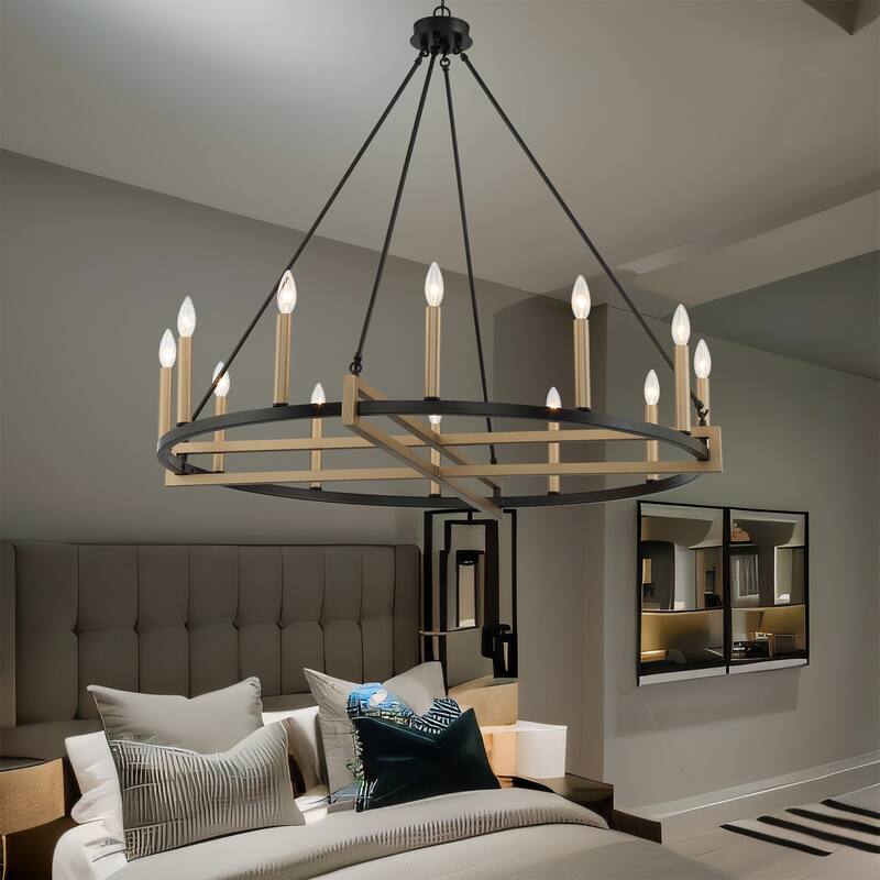Acroma 12 Light 41In Modern Farmhouse Wagon Wheel Chandelier-UL Certified