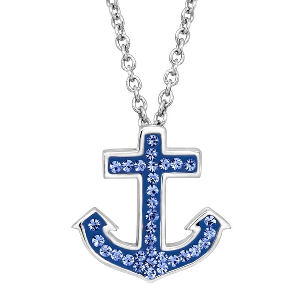 Crystaluxe Anchor Pendant with Blue Swarovski elements Crystals in Sterling Silver