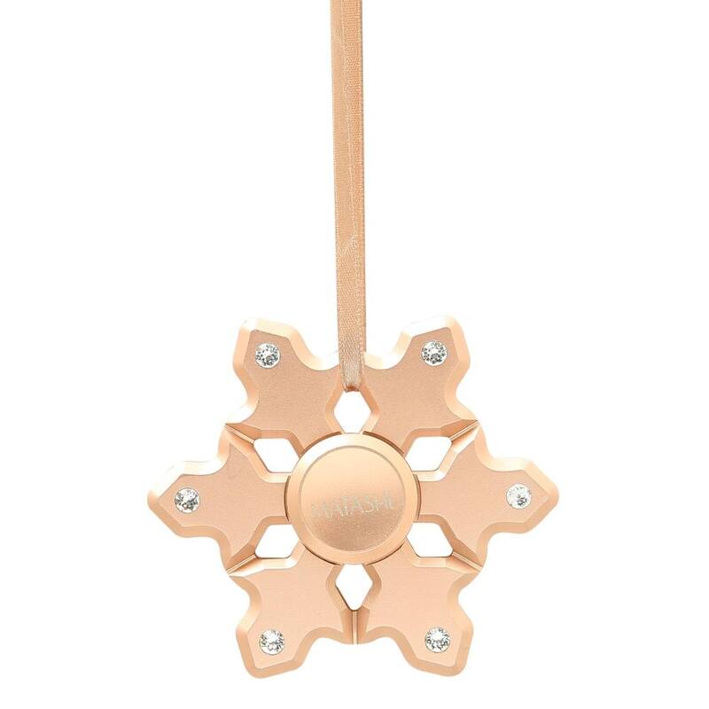 (Qty 2) Matashi Rose Gold Hanging Christmas Tree Snowflake Ornament w/ Crystals, Christmas Decorations for Holiday, Shiny metal