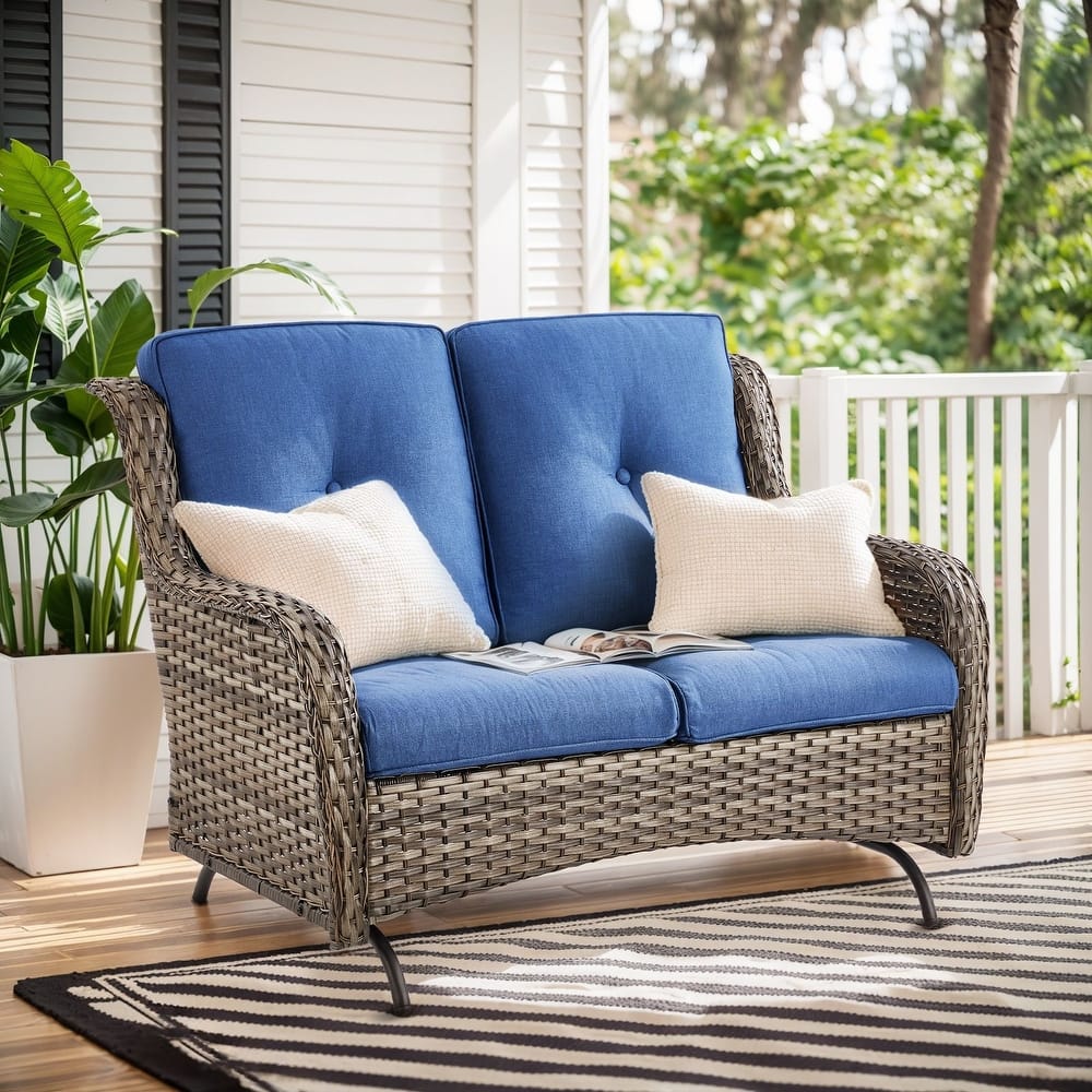 Gymojoy 2-Seat Stylish Patio Loveseat Glider Sofa, Water-Resistant Olefin Cushions for Outdoor Comfort