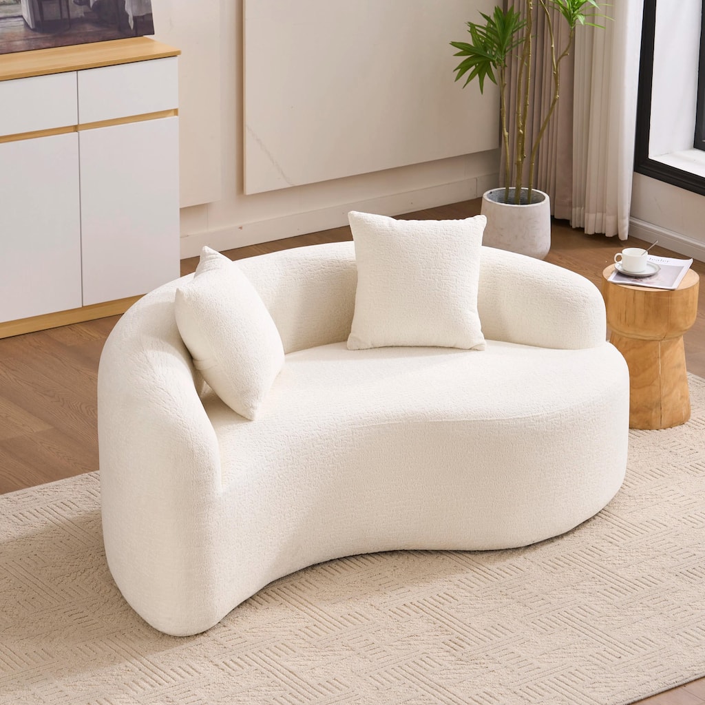 S-Curved Dual-Depth Chenille Sofa Compact, No Assembly