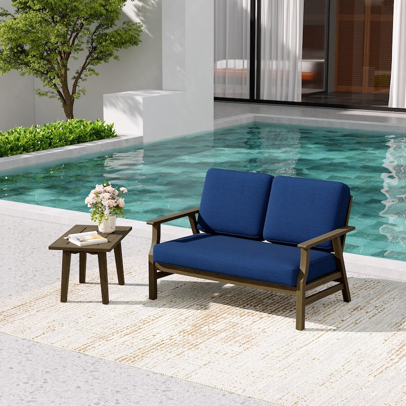 2-Piece Teak Outdoor Loveseat Set with Table.