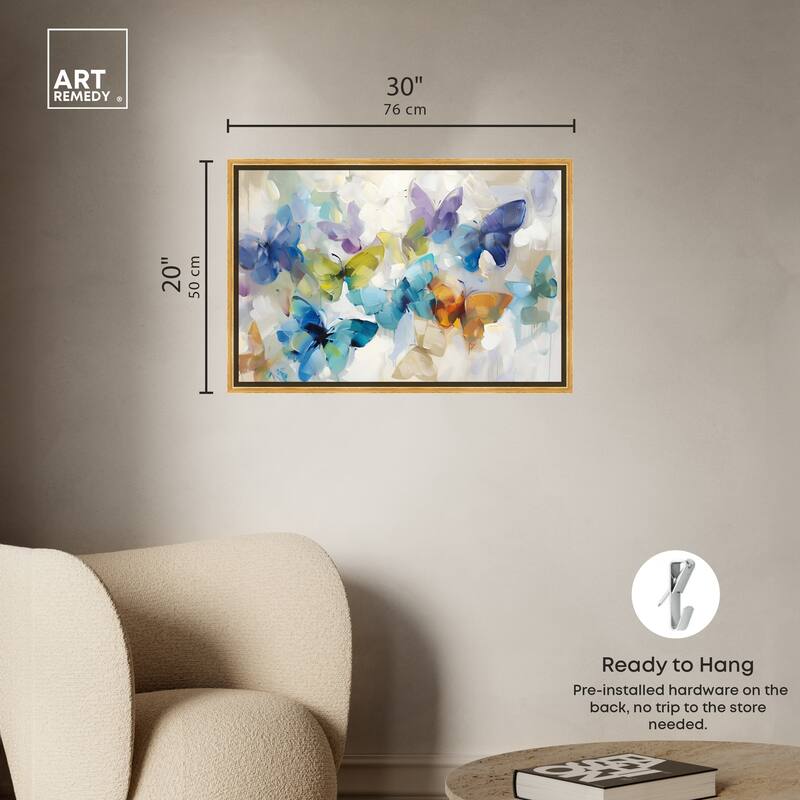 Art Remedy Fluttering Butterflies Framed Butterfly 1 Piece Canvas Wall Art
