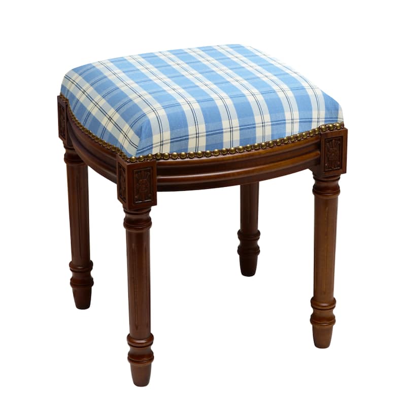 Blue Plaid Vanity Stool