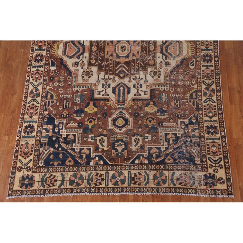 Distressed Bakhtiari Persian Antique Area Rug Hand-Knotted Wool Carpet - 6'8"x 10'0"