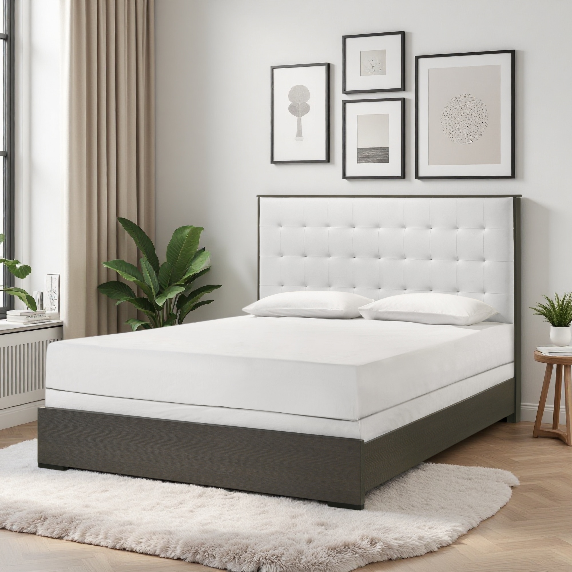 Upholstered Panel Bed with Button-Tufted Headboard