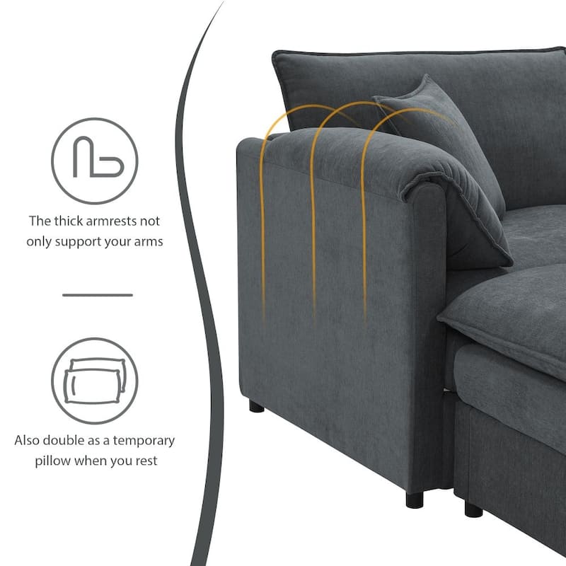 U Shaped Sectional Sofa with Double Cushions and Ottomans