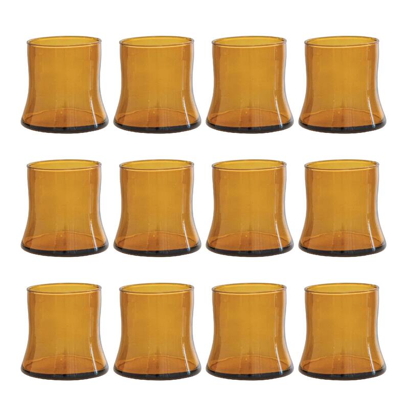 Modern Drinking Glass - 3.5"L x 3.5"W x 3.5"H - Amber - Set of 12 - 3.5"L x 3.5"W x 3.5"H