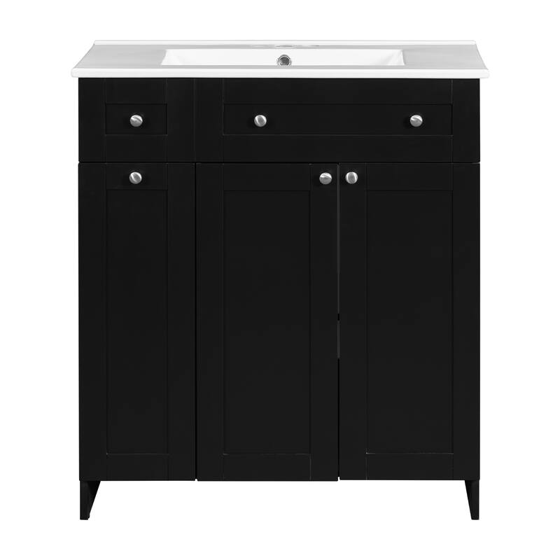 Bathroom Vanity with Sink, Single Basin Vanity Set with Double-Tier Drawer, Bathroom Storage Cabinet with Adjustable Shelf