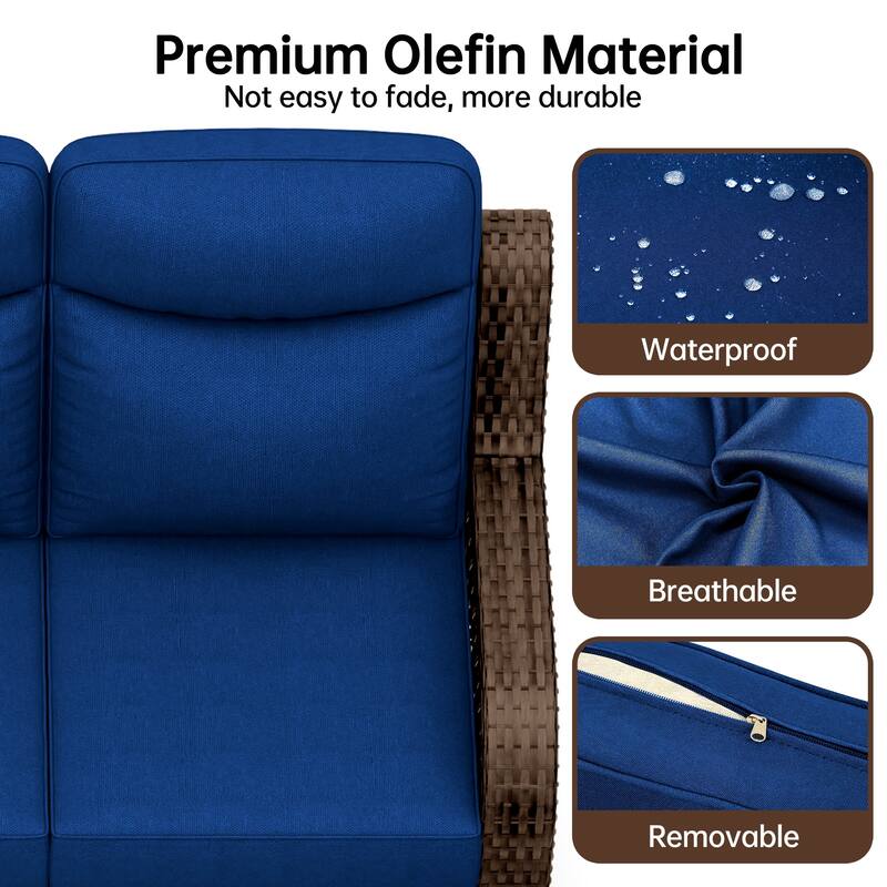 25 in. High Back Outdoor Loveseat with 5 in. Thick Cushions, 2-Seat Rattan Sofa for Porch, Wicker Loveseat Chair
