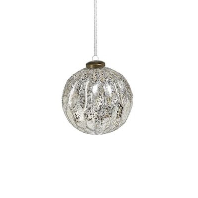 4" Antique Silver Glass Ball Ornaments, Set of 6