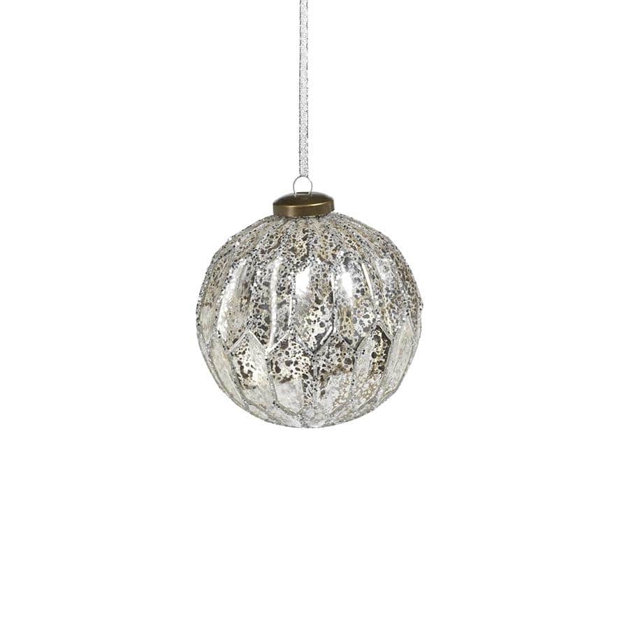4" Antique Silver Glass Ball Ornaments, Set of 6