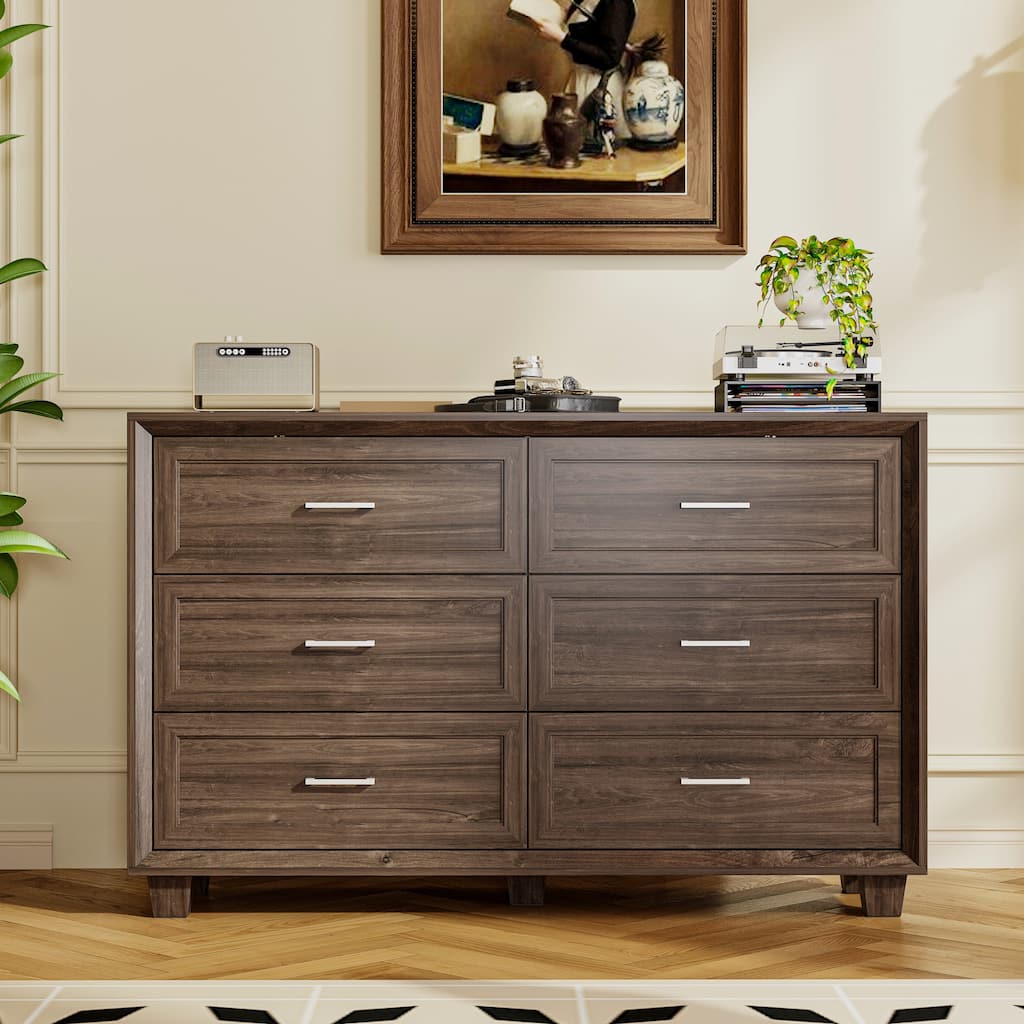 Modern Wooden Chest of Drawers with 6 Spacious Storage Compartments, Dark Brown Entryway Cabinet Dresser