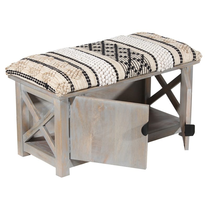 HERAT ORIENTAL Handmade Cotton Upholstered Cabinet Doors Storage Bench - 14"x17"x30"