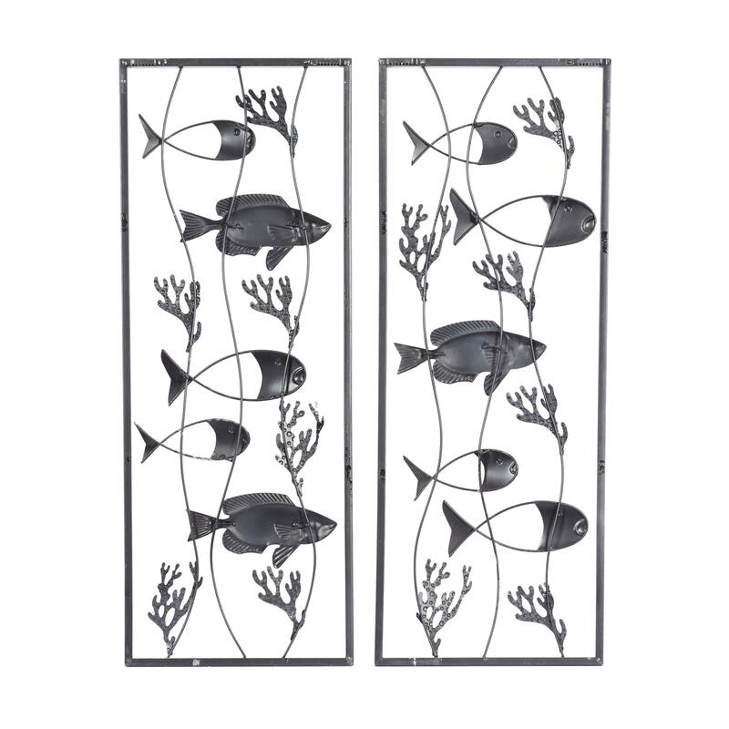 Blue Metal Fish Home Wall Decor (Set of 2)
