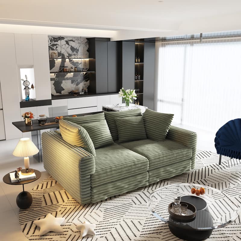 102.4" Corduroy Couch with Ottomans, 4 Seat Convertible Modular Sectional Sofa, Upholstered Couches with Pillows for Living Room